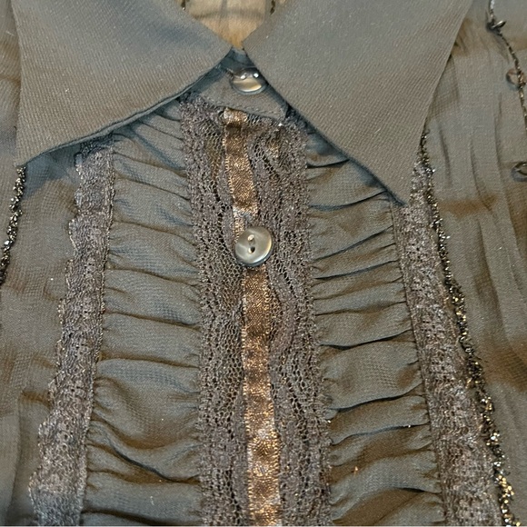 Notations Whimsigoth Sheer Button Up Lace sequins Blouse L Black Academia Witchy - Picture 7 of 7
